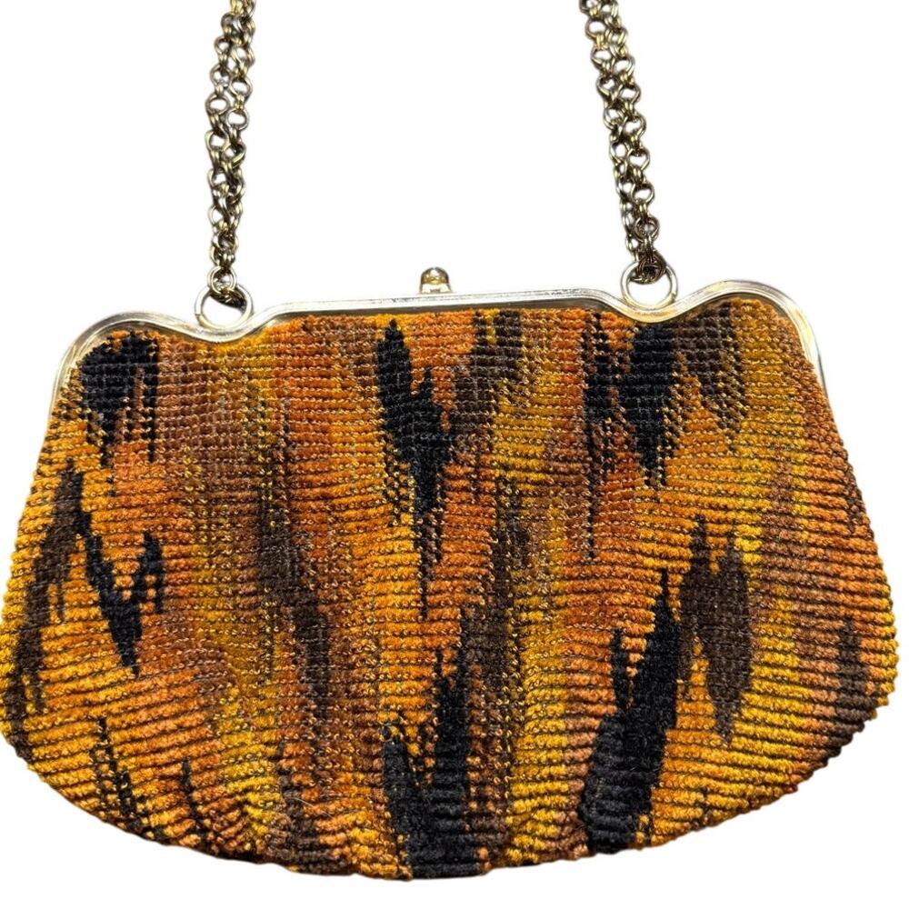 Vtg Art Deco Style Statement Evening Clutch Purse Gold Orange Black